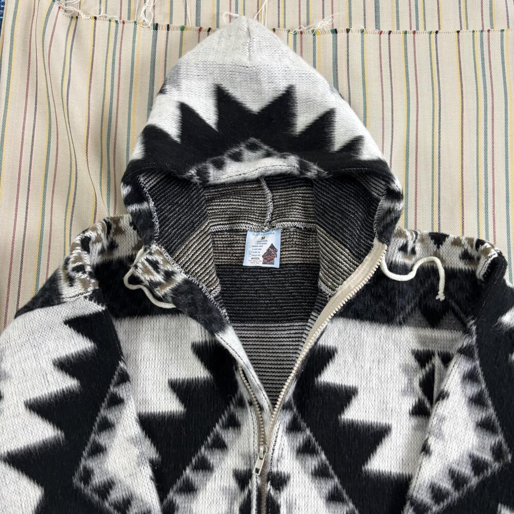 Artesanias Tuntaquimba Sweater Mens Medium Gray Full Zip Hooded Wool Aztec
